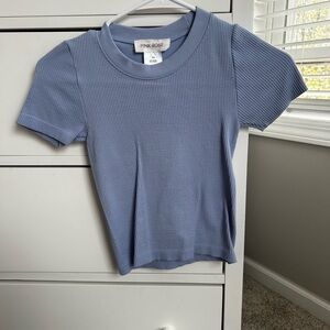 Pink Rose Kids Blue Ribbed T-Shirt